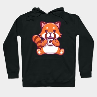 Cute Red Panda Drinking Coffee Cartoon Hoodie